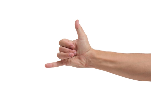 Gesture of a man hand and fingers on white background, isolate.Signs and symbols.