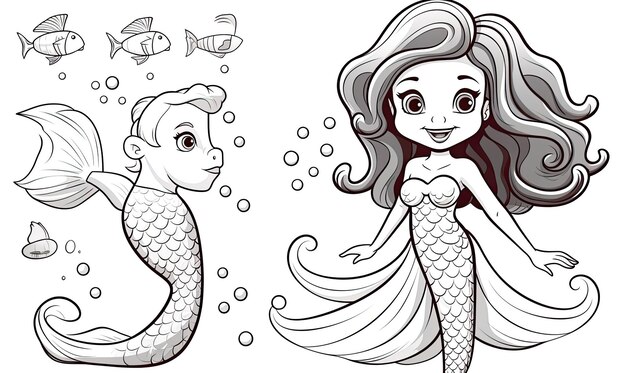 Get creative with coloring the magical cartoon mermaid's line art