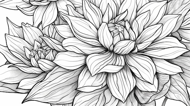 Photo get immersed in coloring with this detailed black and white dahlia flower coloring page