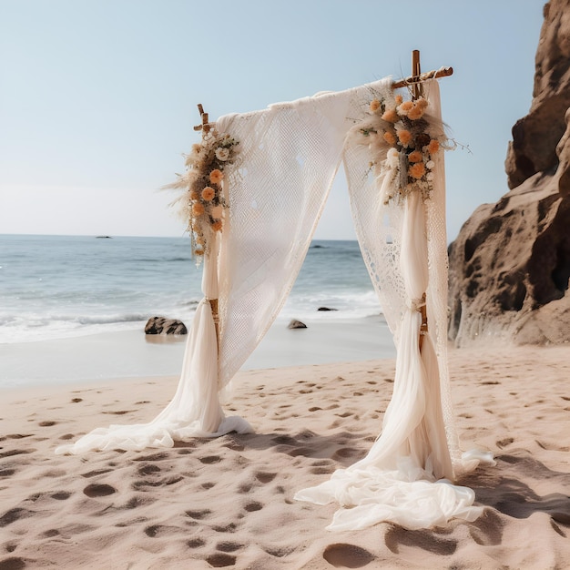 Get Inspired by This Front View of a Boho Wedding Arch Decorated with Thin Cheesecloth Gauze overlay