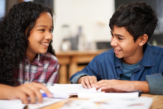 Getting a bit of after class help Shot of two young students studying together in a classroom