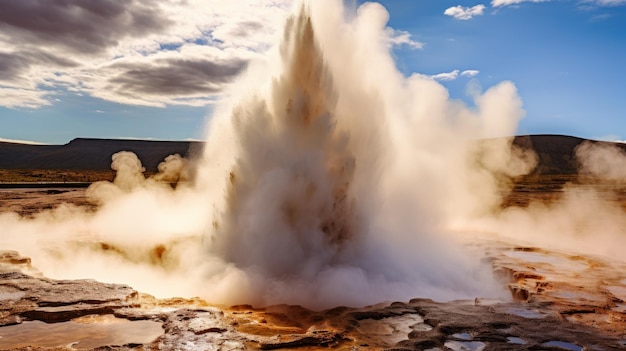 Photo a geyser erupting in a hot spring