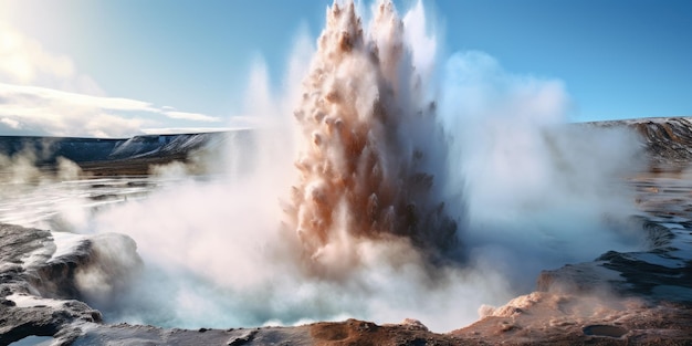 Photo a geyser exploding in the air