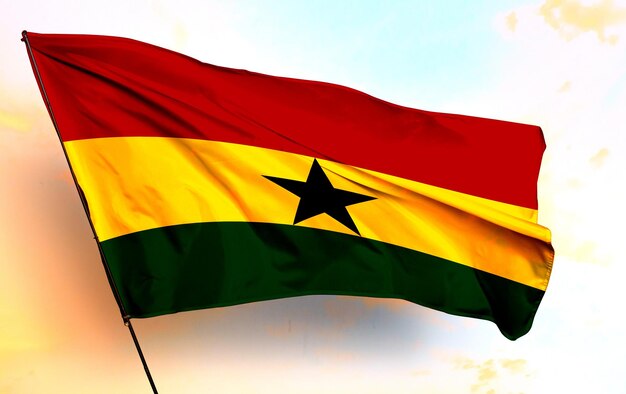 ghana 3D waving flag and grey cloud background Image