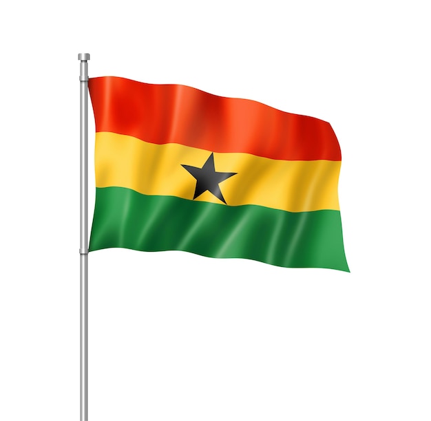 Ghana flag three dimensional render isolated on white