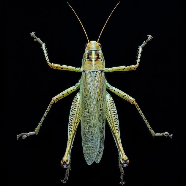 a Ghost Grasshopper on dark Background top view studio lighting symmetrical style raw v 6 Job ID 237