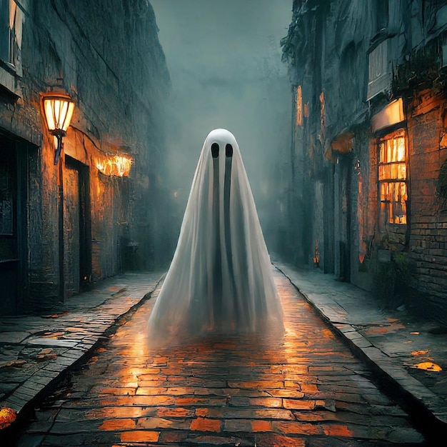 a ghost in the middle of a street with a ghost on it