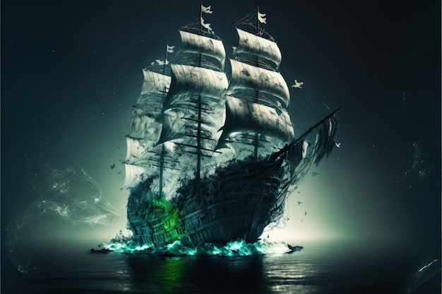 Ghost pirate ship on the high seas Generative AI