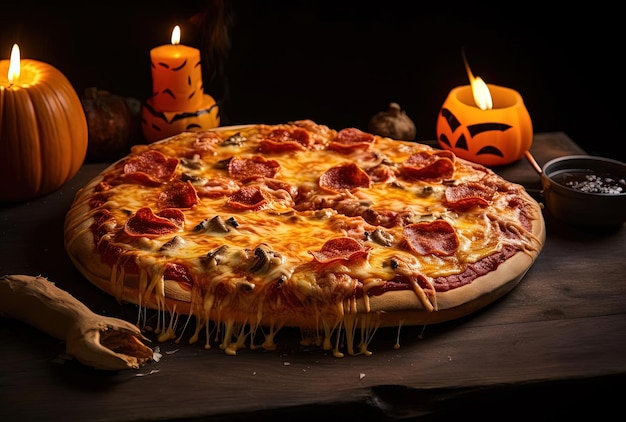 ghost pumpkin pizza in the style of red and orange