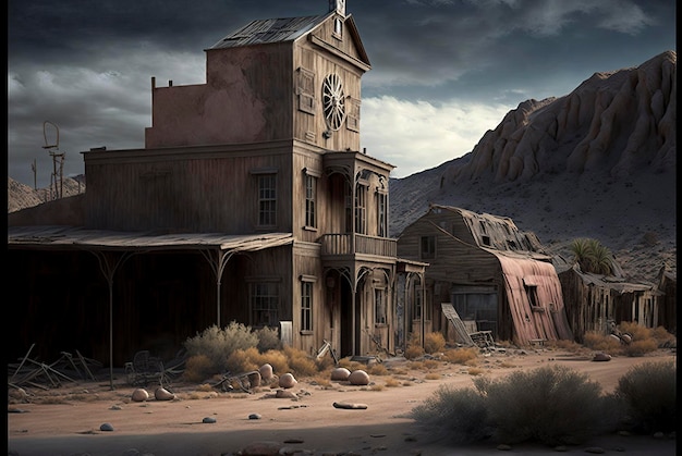 a ghost town dead city with dilapidated buildings and a sense of eerie emptiness