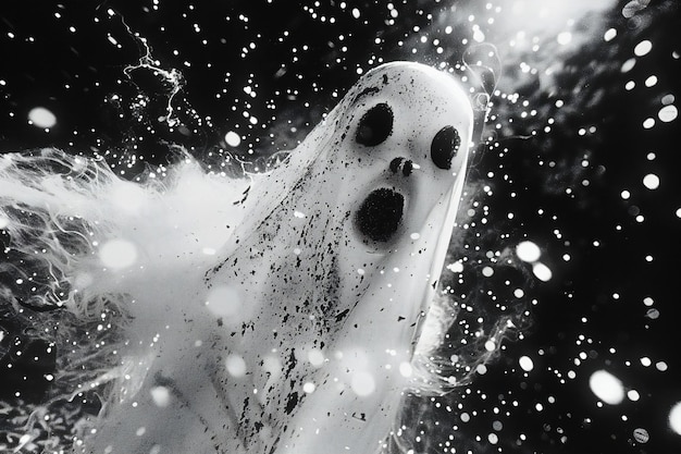 Ghost in water with splashes on black background Halloween concept