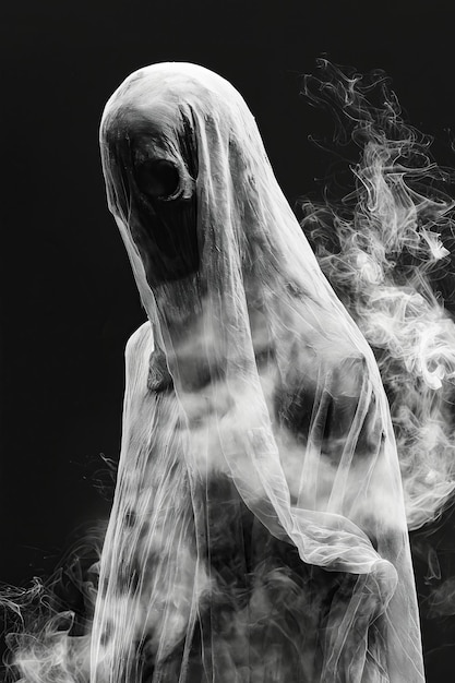 Photo a ghost in a white robe with smoke coming out of it