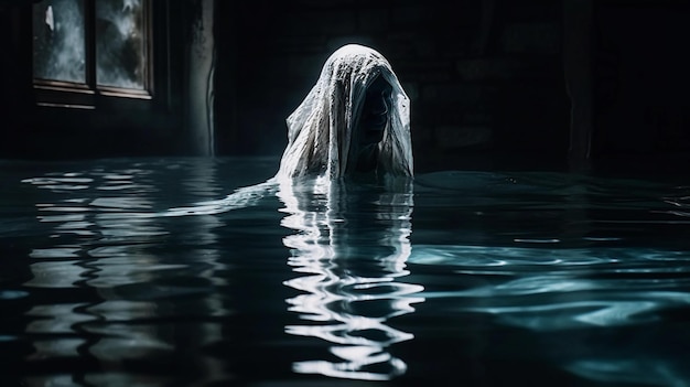 Ghostly apparition emerging from a pool generative AI