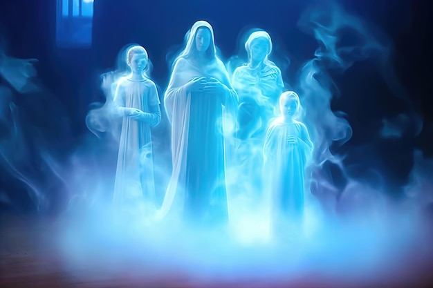 Ghostly Family Gathering Halloween Spirits Generative AI