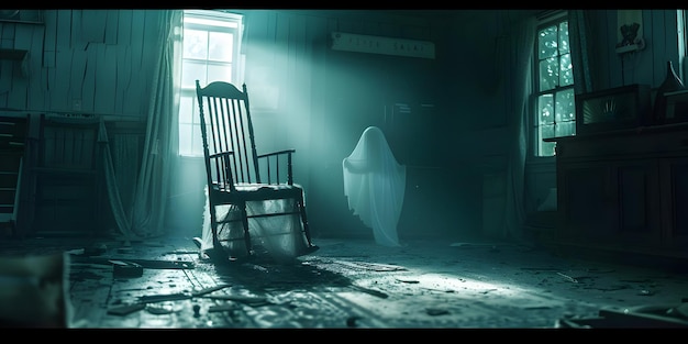 Ghostly Figure in Abandoned House Illustration