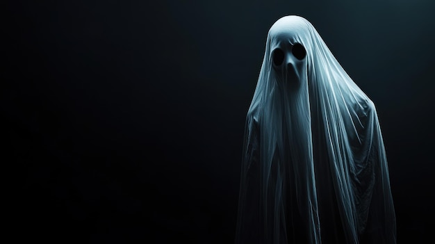 Photo a ghostly figure draped in white fabric creating an eerie atmosphere