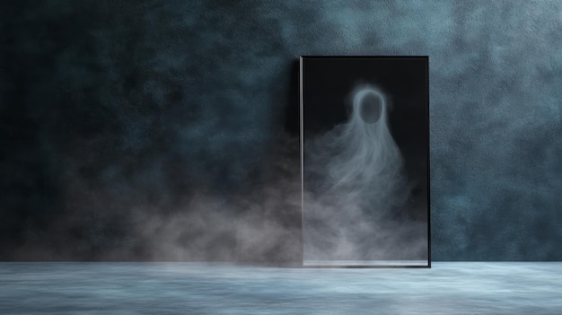 Photo a ghostly figure emerging from a mirror in a haunted house highresolution photo realistic photo