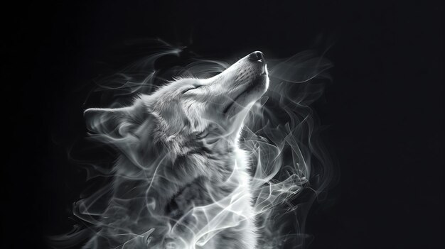 Photo ghostly smoke wolf on black background