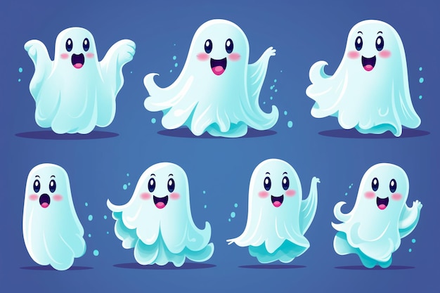 Ghosts on Halloween Graphic elements stickers Ready character Background wallpaper pattern AI