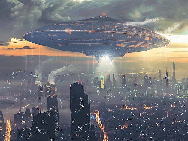 Photo a giant alien spaceship over a city