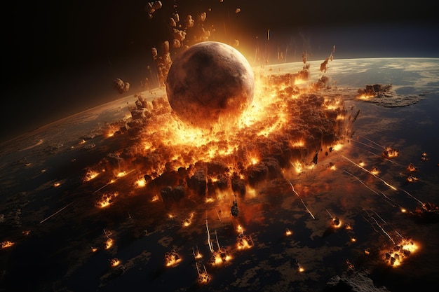 giant asteroid has hit the earth realism style surrealistic elements