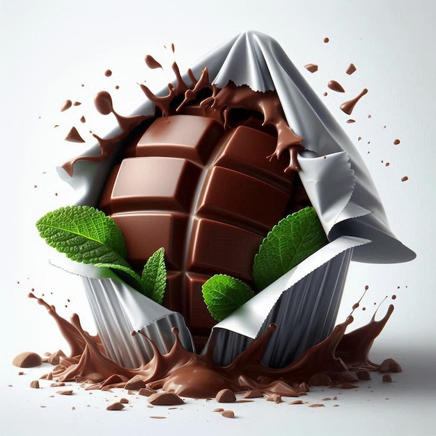 a giant chocolate ball with a green leaf on it