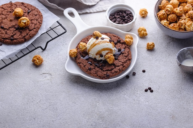 Giant chocolate skillet cookies with ice cream