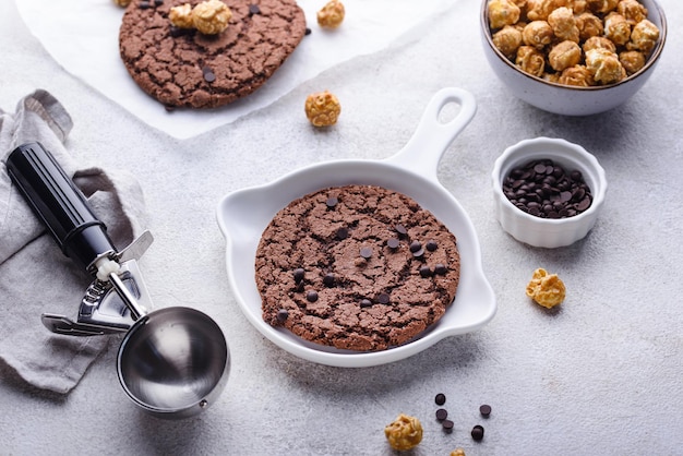 Giant chocolate skillet cookies with ice cream