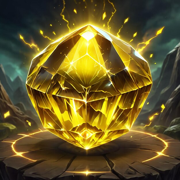 a giant diamond with a yellow face and a yellow halo around it