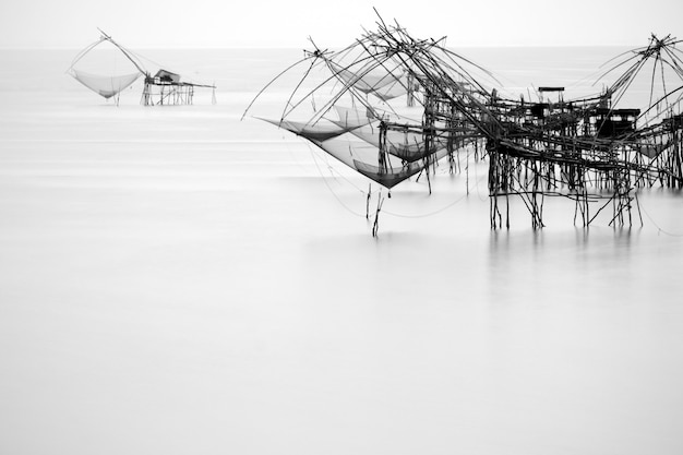 Giant fish trap in the lake.