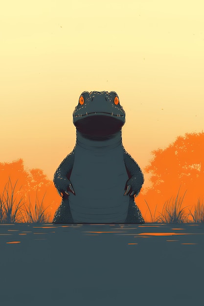 Photo giant frog in a swamp at sunset