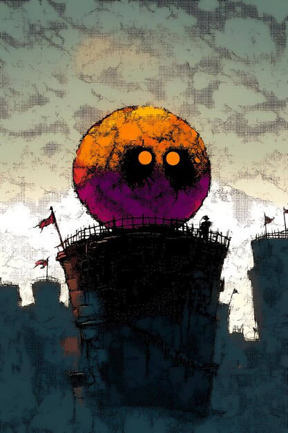 Giant Glowing Orb Hovering Over Fortified City