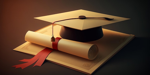 Giant graduation cap and diploma AIGenerated