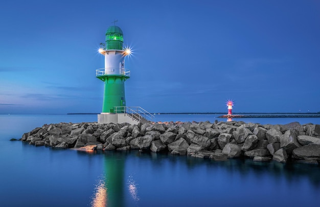 Giant green lighthouse in  Rostock Warnemunde in Germany