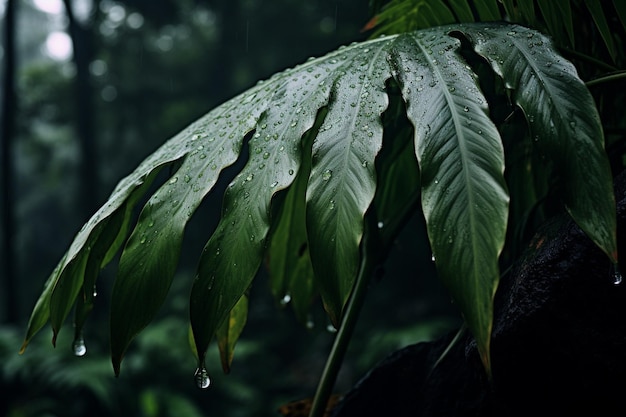 Giant Leaves Dripping with Water After a Tropical Rainstorm