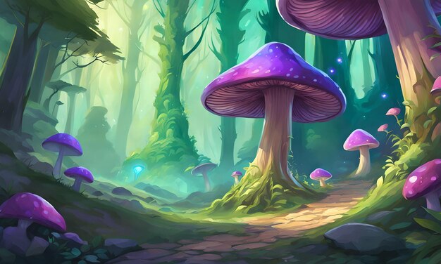 Giant Mushroom Forest scape Fantasy Wallpaper