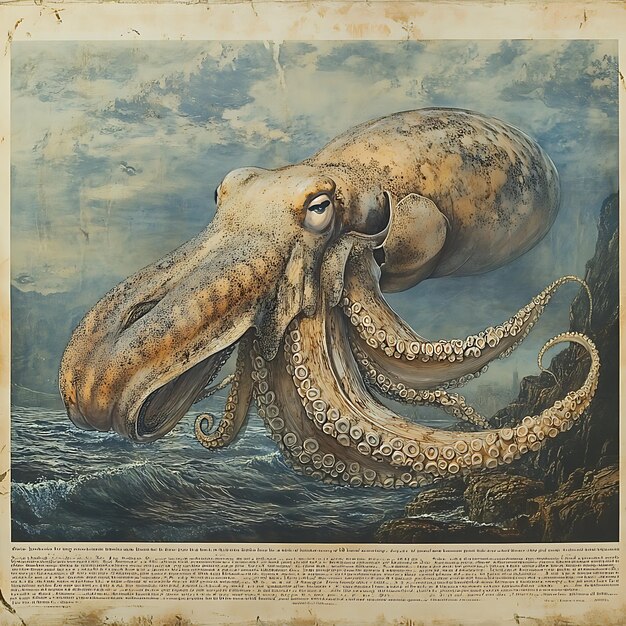 Photo giant octopus emerging from the depths vintage illustration