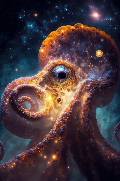 Giant octopus on fire that is moving through interstellar space AIGenerated