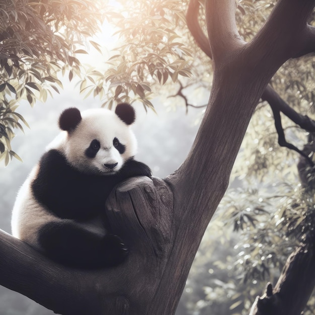 giant panda bear on tree in the forest