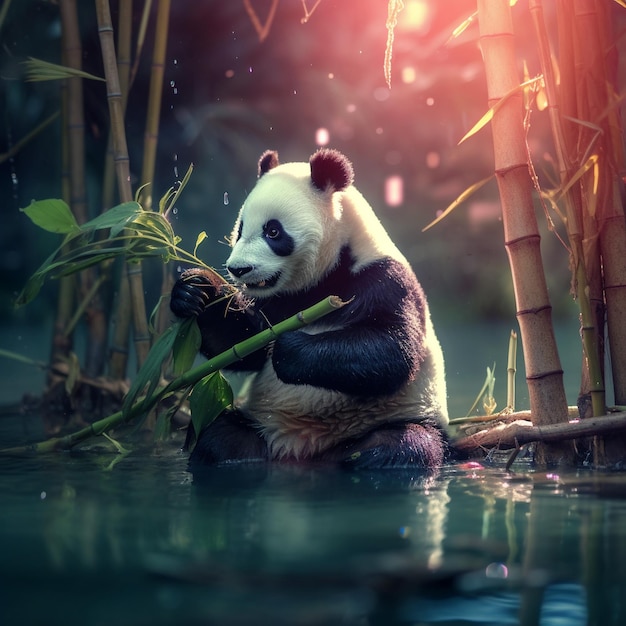 Giant panda eating bamboo