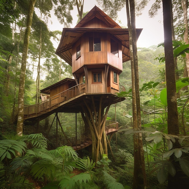 A giant perfect designed tree house in a tropical rain forrest