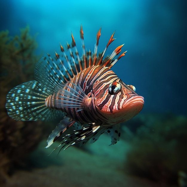 Giant red lion danger poisonous fish images Generative AI