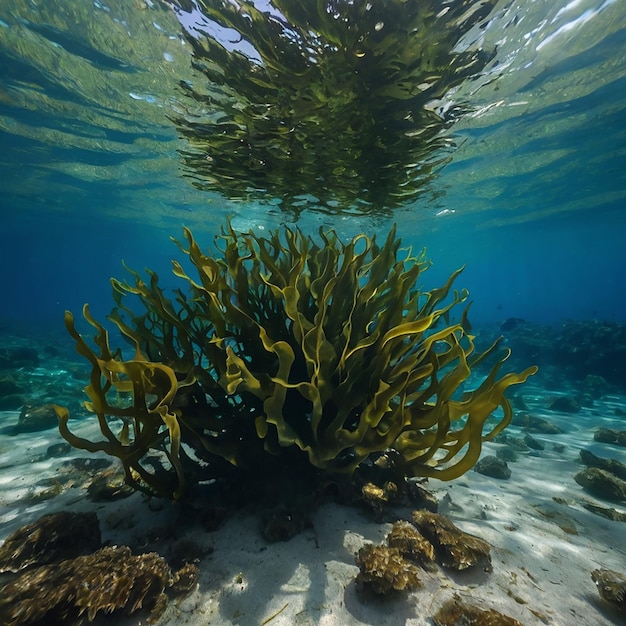 Giant seaweed in the underwater world Seaweed underwater scene Giant seaweed underwater