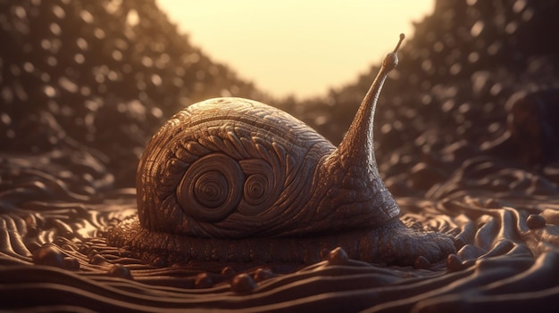 Giant slug crawls along cobblestones AI Generated image