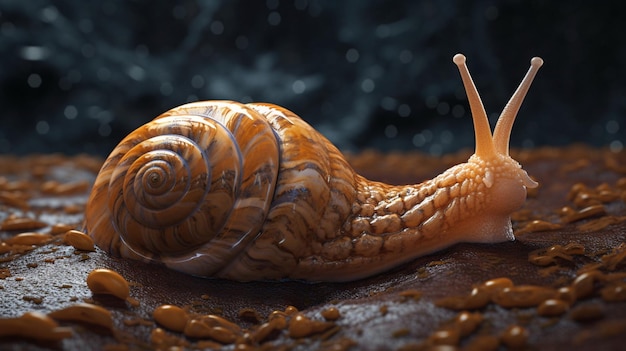 Giant slug crawls along cobblestones AI Generated image