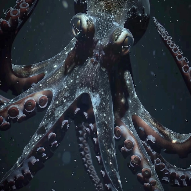 Photo a giant squid captured on camera in the deep ocean