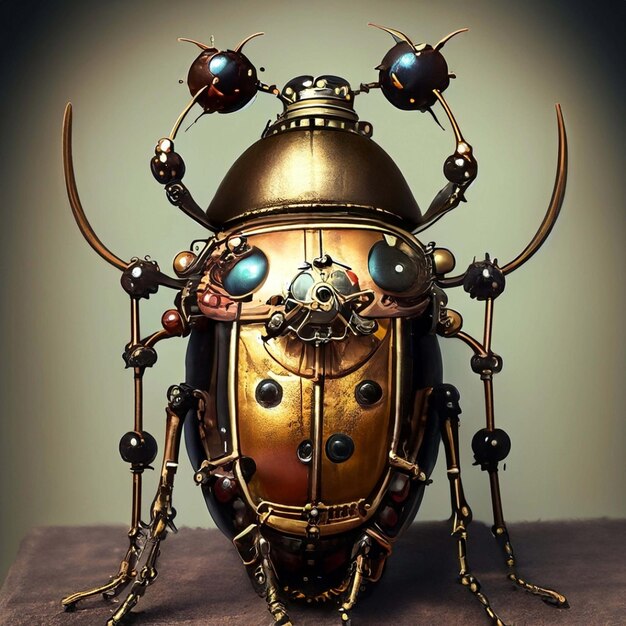 Giant steampunk armored stag beetle macro illustration design