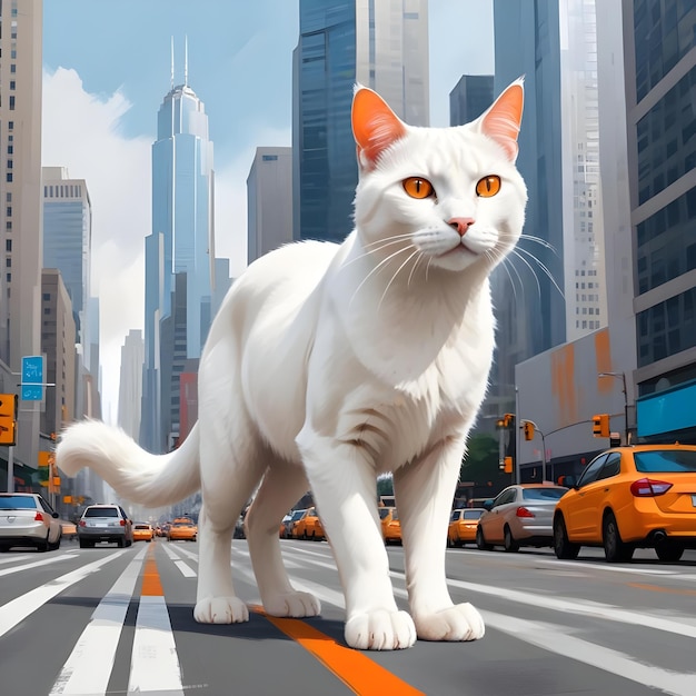 Photo a giant white cat standing on a city street