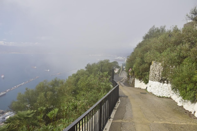 Gibraltar United Kingdom 07 november 2019 Rock of Gibraltar in the fog view over port and straight from the peak