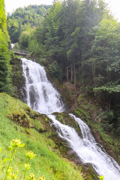 Giessbach waterfall flow to Lake Brienz in Brienz Switzerland